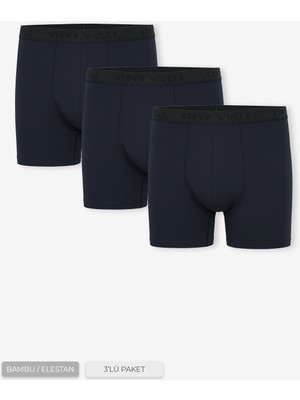 Steve Wolls Erkek Lacivert 3’lü Uzun Paça Bambu Boxer - 25201