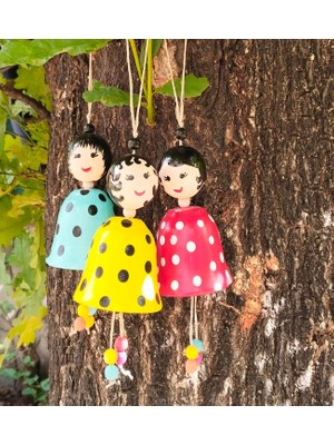 TeknoKapsül Dekoratif Asılabilir Doll Süs, 3'lü Set, Puantiyeli Desenli, Renkli Boncuklu, Bahçe Ev Dekorasyo