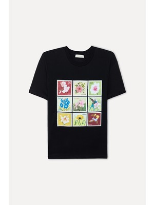 Mudo Kadın Siyah Baskılı Bisiklet Yaka T-Shirt