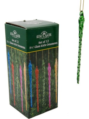 TeknoKapsül Kurt Adler Glass Multi Icicle Süs Seti 12 Adet, 12 Parça (1 Paket)