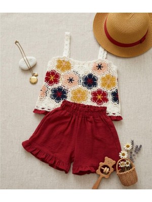 Rüya Kids Kız Çocuk Yazlık Motif ve Fırfır Detaylı Alt Üst 2 Li Takım