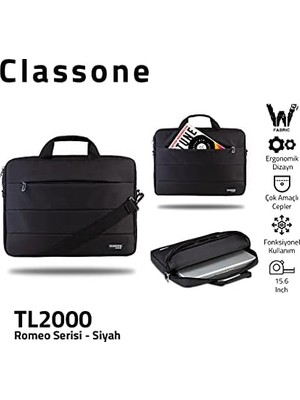 TeknoKapsül Romeo Serisi TL2000 15.6 Inch Uyumlu Su Geçirmez Kumaş, Notebook, Laptop, El Çantası- Siyah