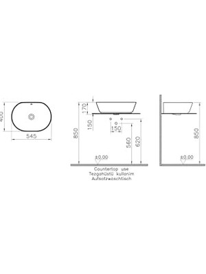TeknoKapsül Geo 7427B001-0012 Oval Çanak Lavabo, 55 Cm, Mat Beyaz
