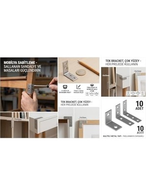 TeknoKapsül 15X25 mm L Masa Gönye 10 Adet - Paslanmaz Çelik Köşe Birleştirici Mobilya Sabitleyici - Küçük Bo