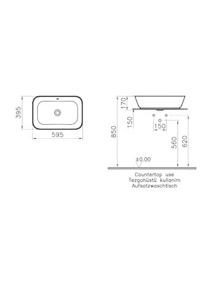 TeknoKapsül Geo 7425B003-0012 Dikdörtgen Çanak Lavabo, 60 Cm, Beyaz
