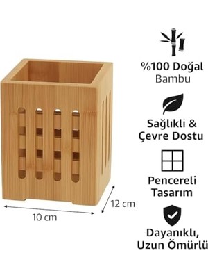 TeknoKapsül Bambu Mutfak Organizeri, Kare 10×10 Cm, Pencereli Ahşap Düzenleyici Kutusu
