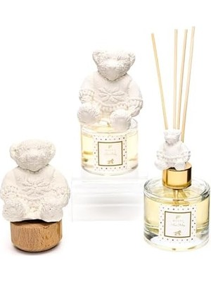 TeknoKapsül 100 ml Ekru Ayıcık Seramik Taş Bambu Çubuklu Baby Oda Kokusu