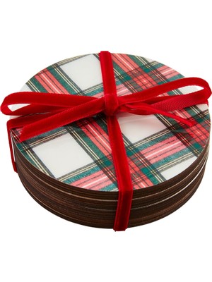 TeknoKapsül Mud Pie Tartan Lake Bardak Altlığı, Beyaz, 4" Çap