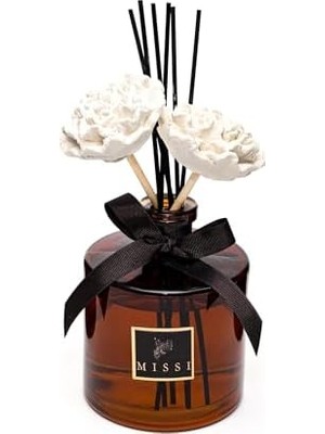 TeknoKapsül Mi̇ssi̇ 500 ml Kahverengi Silindir Şişe Seramik Çiçek Taşlı Bambu Çubuklu Oud Vanilya Oda Kokusu