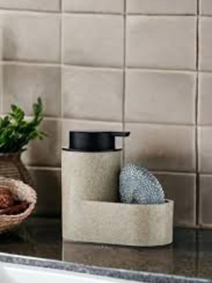 TeknoKapsül Ucuz Parçacım Polyresin Süngerli Tezgah Üstü Sıvı Sabunluk, Krem Renk, Mutfak Banyo Için (Krem)