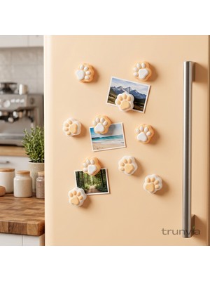 Trunvia 10'lu Sevimli Kedi Köpek Pati Magnet Seti - 3 Boyutlu Dekoratif Buzdolabı Süsü ve Fotoğraf Tutucu