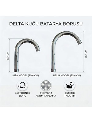 TeknoKapsül Batarya Borusu, Krom Kaplama, 360° Döner, Kısa Model 20.4 cm Uzun Model 25.4 Cm, Zarif Formu (Ki