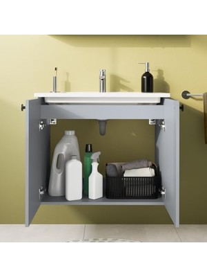 TeknoKapsül Shift T20 81001 Kapaklı Lavabo Dolabı, Kül Gri, 80 cm