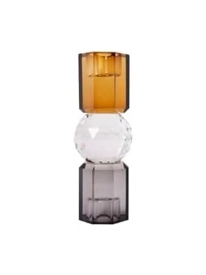 TeknoKapsül Kristal Mum Tutucu, Kahverengi, Şeffaf, Füme 16,5x6 cm