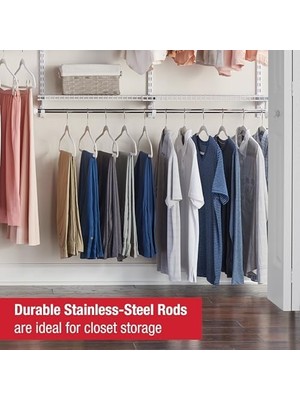 TeknoKapsül Configurations Deluxe Dolap Kiti, Beyaz, 4-8 Ft., Genişletilebilir Raf Teleskopik Çubuklu Tel Ra