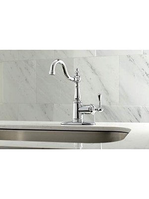TeknoKapsül FSS7641BL Ingilizce Handle Lavatory Musluk With Push And Plate, Cilalı Krom By