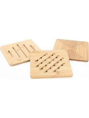 TeknoKapsül AMBERHAUS%100 Doğal Bambu Kare - 16X16 cm Dayanıklı Ahşap Tencere Çaydanlık Altlığı - (3 Farklı