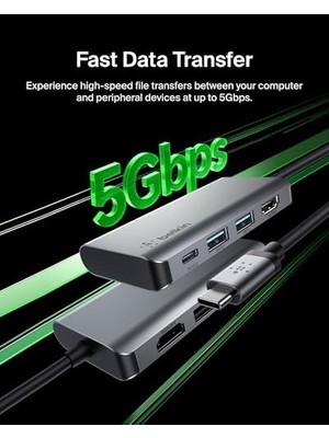 TeknoKapsül USB C 4'ü 1 Arada Çok Bağlantı Noktalı Adaptör (4k Hdmi, Usb-C 100W Pd Geçişli Şarj Daha Fazlası