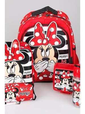 TeknoKapsül Minnie Mouse Okul Çantası, Beslenme Çantası, Kalem Çantası, Matara Beslenme Kabı Seti