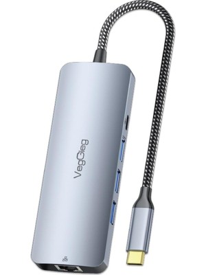 TeknoKapsül Veggieg 4K 60Hz HDMI Gigabit Ethernet 3*usb-A 2*type-C 3.5mm Aux Sd Micro Sd Kart Okuyucu Çevirici