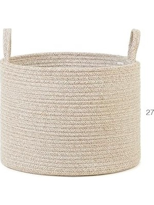 TeknoKapsül Bej Kırçıllı Pamuklu Halat Sepet 35 x 27 cm