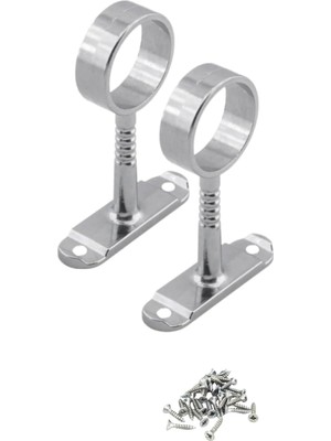 TeknoKapsül Krom Yuvarlak Mobilya Boru Askı Flanşı, Dolap Askılık Borusu Aparatı, 7 cm Yükseklik, 2.6 cm Çap, V