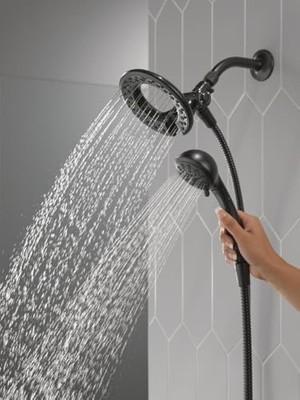 TeknoKapsül 4-Spray IN2ITION 2'si 1 Arada Çift Duş Başlığı, Elde Taşınır Duş Başlığı, Dokunmatik Temiz Mat Siya