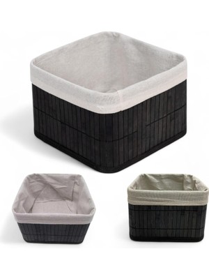 TeknoKapsül Bambu Çok Amaçlı Saklama Kutusu Düzenleyici Kare Organizer, Dekoratif Bambu Düzenleyici Si̇yah (20X2