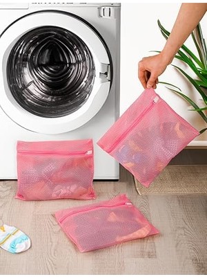 TeknoKapsül 3 Adet Bebek Çocuk Çorap Yıkama Filesi Pembe