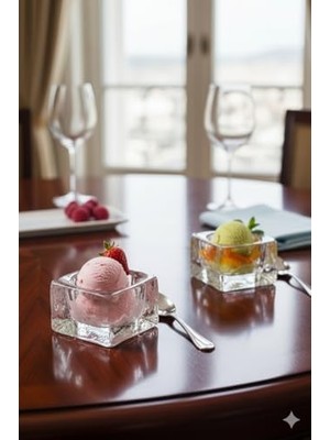 TeknoKapsül Nude 24323 Ice Cube Kare Dondurmalık Servis Tabağı – Kristal, 9 Cm, El Imalatı