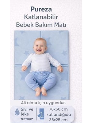 TeknoKapsül Katlanabilir Alt Değiştirme Bebek Bakım Matı 70×50 cm | Taşınabilir, Su Geçirmez, Hijyenik, Sili