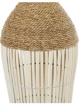 TeknoKapsül Deco 79 Seagrass El Yapımı Dekoratif Vazo Sarılı Uzun Orta Parça Vazo Krem Çıtalı Bambu Merkezi, Ev