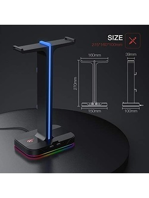 TeknoKapsül Havit Çift Kulaklık Askısı, 2 USB Bağlantı Noktası, Rgb Kulaklık Tutucu, Oyuncular Için, Pc Için, S