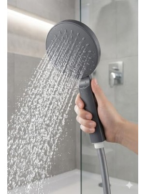 TeknoKapsül Büyük Yuvarlak El Duş Başlığı (Mat Gri) - Kireç Karşıtı Silikon Nozullu Banyo Başlığı