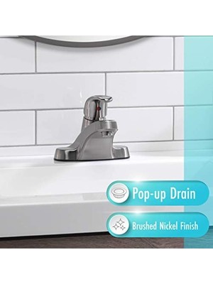 TeknoKapsül Aqua 30-B410-AV-BN Watersense Banyo Lavabo Bataryası, Fırçalanmış Nikel Tek Kulp
