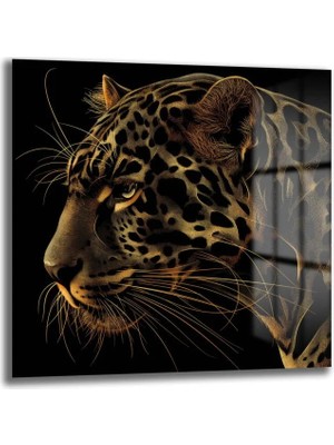 GLAZELLA Altın Dokunuşlar: Asil Leopar Cam Tablo | Modern Duvar Sanatı