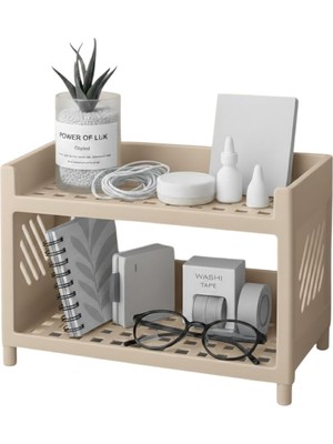 TeknoKapsül Çok Amaçlı 2 Katlı Organizer Raf – Bej Plastik Düzenleyici Stand – Banyo, Mutfak, Masaüstü Ofis
