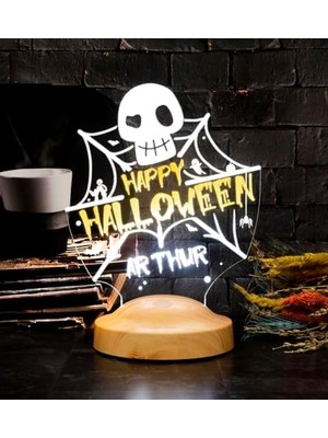 TeknoKapsül Bayramı Halloween Hediyesi, Happy Halloween Kuru Kafa Ağlar LED Lamba