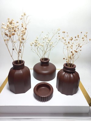 TeknoKapsül Vazo Set 3'lü, Ev & Ofis Hediyelik, Dekoratif Obje, Chocolate Kahve