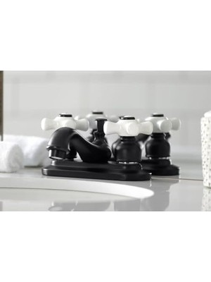 TeknoKapsül KB602PX Restorasyon 10 cm Merkez Seti Porselen Çapraz Saplı Lavabo Musluğu, Cilalı Pirinç