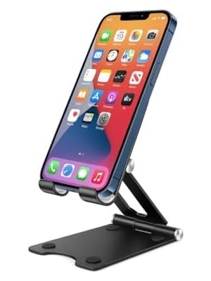 TeknoKapsül Ayarlanabilir Metal Telefon Tablet Standı – Katlanabilir Masa Üstü Tutucu, Kaymaz Silikon Destek