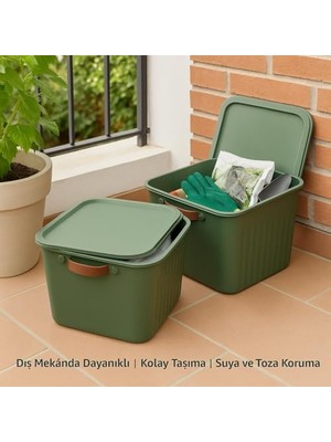 TeknoKapsül 20LT Kapaklı Organizer Kutu – Dayanıklı Plastik Saklama Kutusu, Yan Kulplu, Renkli Büyük Boy Depola