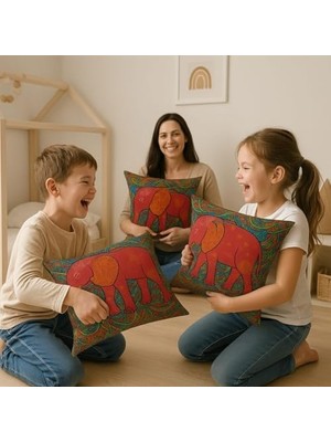 TeknoKapsül Fil Desenli Dekoratif Kırlent Kılıfı 45X45 cm – 4’lü Set | Dijital Baskı, Yumuşak Mikrofiber Kumaş,