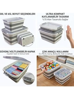 TeknoKapsül Tekerlekli Katlanabilir Saklama Kutusu, Kilitli Kapaklı, 30L 65L Seçeneği, Çok Amaçlı Organizasy