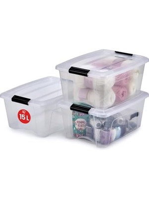 TeknoKapsül Ohyama, 3'lü Set Istiflenebilir Saklama Kutusu, Klik Kilitli – New Top Box Ntb-15 – Plastik, Şeffaf