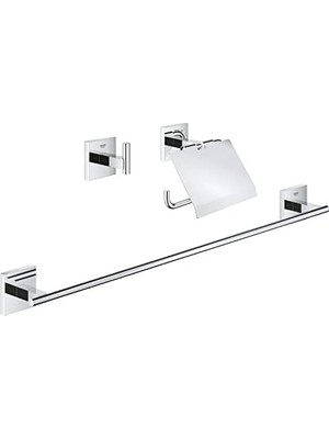 TeknoKapsül Start Cube Üçlü Banyo Aksesuar Seti | Uzun Havluluk (558MM), Tuvalet Kağıtlığı(Kapaklı), Bornoz Ask
