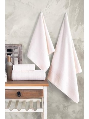 TeknoKapsül | 50X90-70X140 cm 4'lü Banyo Havlu SETI,%100 Pamuklu Havlu Takımı Krem
