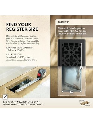 TeknoKapsül 4-Inç 10 Inç Gotik Steel Floor Register, AGH410-BLK