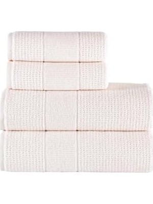 TeknoKapsül | 50X90-70X140 cm 4'lü Banyo Havlu SETI,%100 Pamuklu Havlu Takımı Krem
