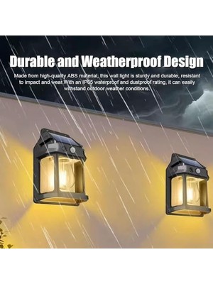 TeknoKapsül Panter Solar Güneş Enerjili Lamba, Hareket Sensörlü Duvar Lambası, Gün Işığı Filament LED Solar Apl